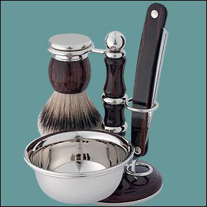 Shaving kit - A typical shaving kit, brush, razor etc.