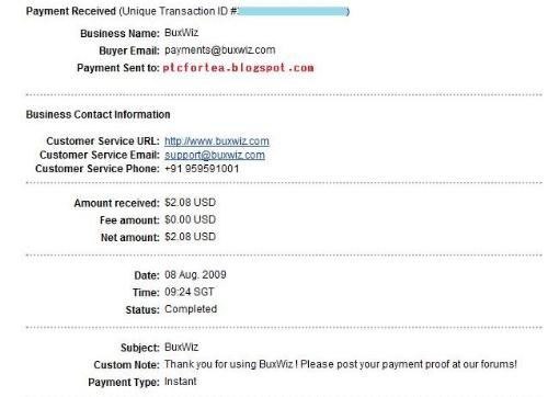 buxwiz:D - clearer picture of my 1st payment from buxwiz, they are paid instantly!