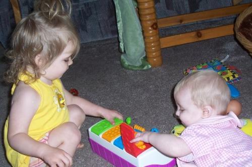 My daughters - This is a photo taken at my mother's house, which is my eldest daughter Jordyn (01/26/08) and my youngest daughter Jayda (01/19/09) actually playing together for the first time!!!!