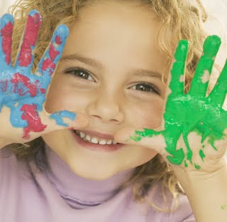 Kids say and do the darndest things... - Cute little blond girl with painted hands
