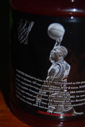 Limited Edition Michael Jordan Gatorade Bottle 6 o - Close up of Jordan dunking image on bottle 6 of 6 label in the Limited Edition Michael Jordan Gatorade