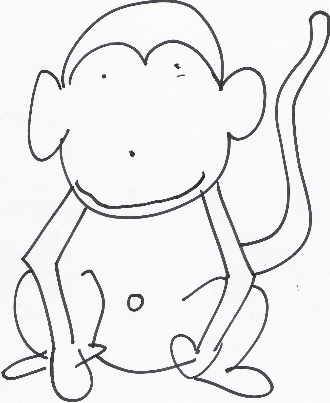 Monkey that my son and I drew togeter. - I drew the monkey, and he drew the face on it (the dot eyes, nose and the smile).