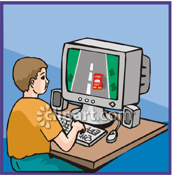 games on computer - This is a cargame on a computer. It is being played by a boy.