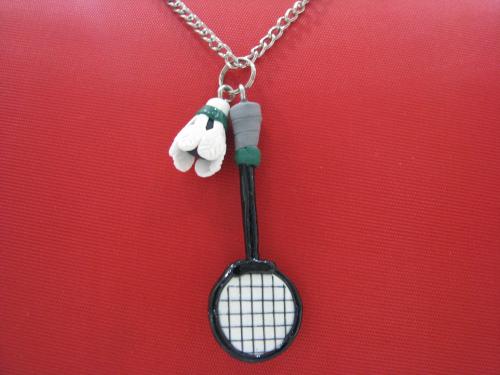 Badminton Shuttlecock and Racket Pendant - made of polymer clay. handcrafted.