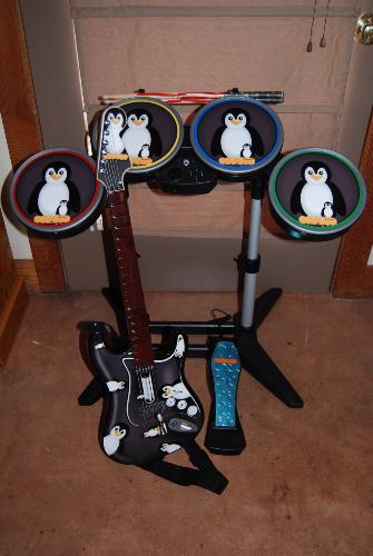 Rock Penguin Band - Rock Band guitar and drums for Rock Band 2 with penguin skinz