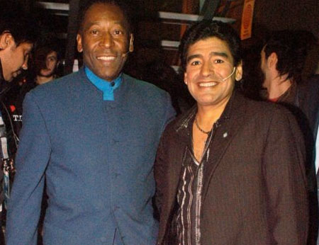 Football - Football legend Maradona with Pele.