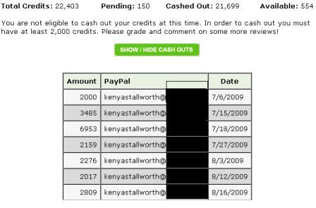 IMRC Payment Proof - This is a screen capture of my payout list in my back office. I have made $216.99 since joining on July 5th