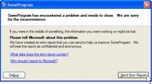 Send Error Report. - The Send error report image where most of us use the Don't send option...