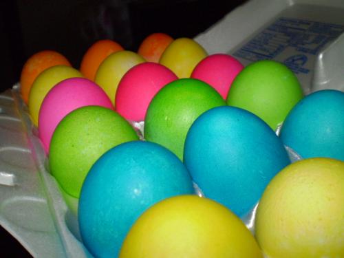 Easter - This is a picture I took of the eggs I colored during easter. They are all different colored eggs all lined up in their carton.
