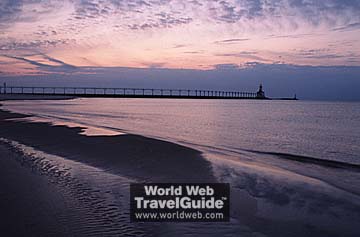 Lake Michigan at sunset - Lake Michigan, one of Michigan's five Great Lakes, at sunset