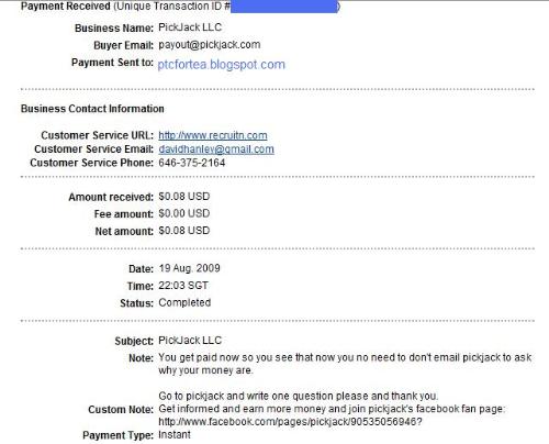 pickjack payment proof - I got paid by pickjack for doing nothing again ;P