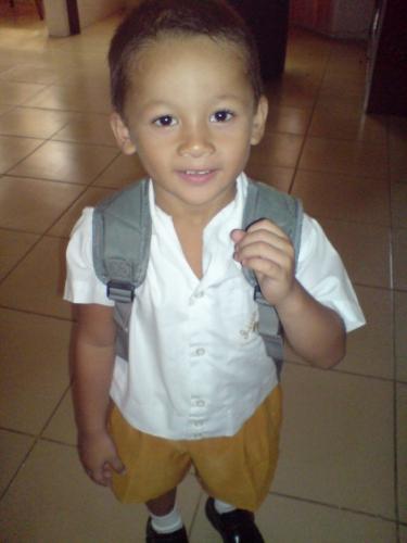 my son's first day of school - This is my 3 years old son Scott. I took this picture the first day of his school. He was so excited with his new uniform.