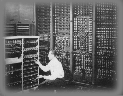 First Computer - This is the first computer ever made. It was so huge that it could literally span the walls of an entire library, yet is had something like 6 kb of memory.