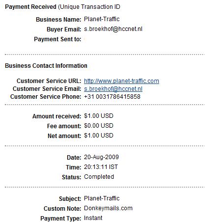 Payment Proof - This is my first payment received by Donkeymails.com. It is legit paid to click site. Payment received within one week.