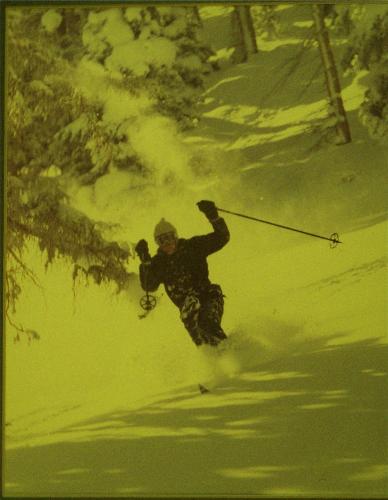 Telemark skiing - This picture was taken in 1978, in Crested Butte Colorado. It is a picture of a picture, hence the green color.