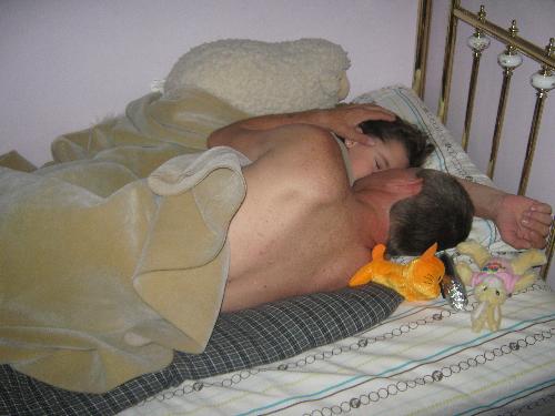 my family - my boyfriend comforting my daughter after a bad dream