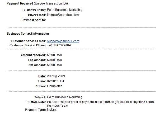 Payment proof - It is my first payment proof of palmbux which is paid by palm bux instantly to my paypal account.