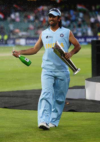 Dhoni - Captain celebrating after wining the world cup.