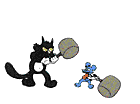 Fight - Cat and mouse fighting with hammer.