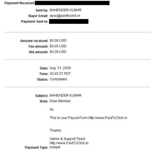 Proof of Payment - My proof of payment from Paidtoclick