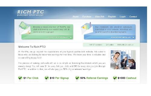 Paid to click site - A paid to click site which pays $1 per click is shown in the image.