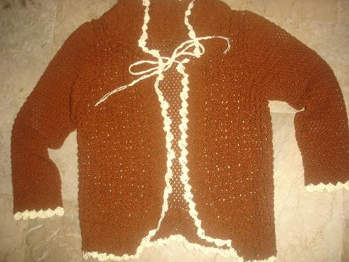 crochet sweater - a brown crochet sweater with cream color edging. made in the philippines