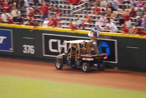 Baxter - Baxter arriving on Wild West Day, Chase Field, Phoenix, AZ