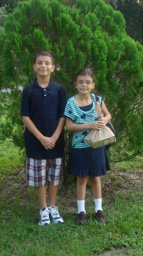 First day of school - it is my younger two kids first day of schol in their new Target outfits.