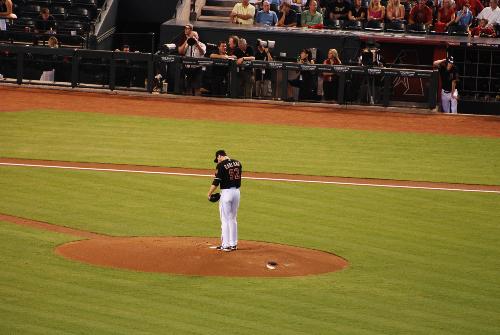 Dbacks Pitcher - pitcher getting ready to start the game at Chase Field, Phoenix, Arizona, August 29, 2009