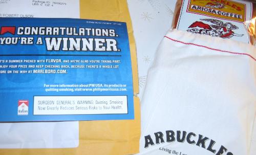 Arbuckle Coffee - Won on Marlboro's 100 days of Summer conest recently.