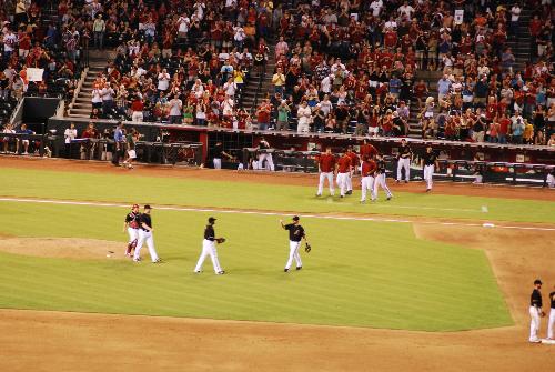 Dbacks Win - dback players coming on to the field to celebrate win, Chase Field, Phoenix, Arizona, August 29, 2009