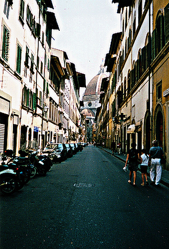 Florence Street - Looking down a street in Florence, Italy, towards the Duomo