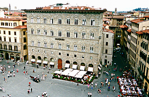Florence, Italy - A view taken from the top of the Uffizi gallery in Florence