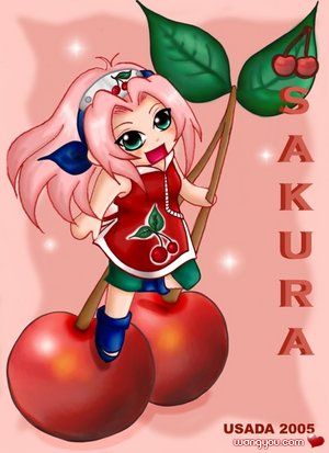 sakura - sakura, a person in naruto's film. she don't have special power like naruto and sasuke at the firstt time, but she always training