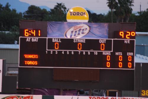 Hi Corbett - Scoreboard before game time at Hi Corbett, Tucson, Arizona, August 31, 2009