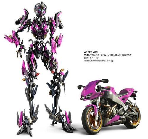 Girl Transformer - Its description and color point the finger directly to Arcee, the hot lady Transformer, who's already appeared in other media and has her own toy.