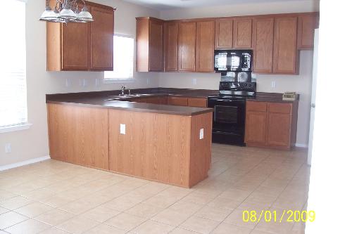 A Clean Kitchen - Empty Kitchen with counters, stove and microwave