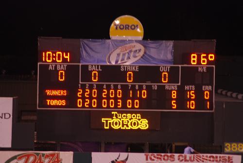 Scoreboard - at Hi Corbett, Tucson, Arizona, August 31, 2009