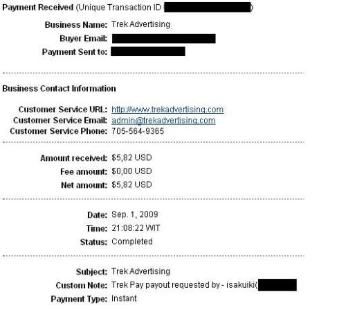 Payment Trekpay - Payment Prof of TrekPay