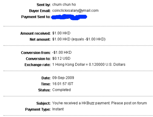 HKBuzz payment proof - My payment from HKBuzz INSTANT!!