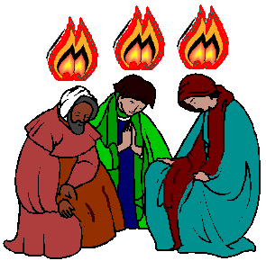 Holy Ghost Fire - This is a cartoon image of three people praying and holy ghost fire over them