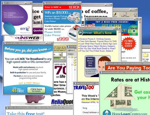 Pop up advertisements - A collection of pop up ads that cover the page