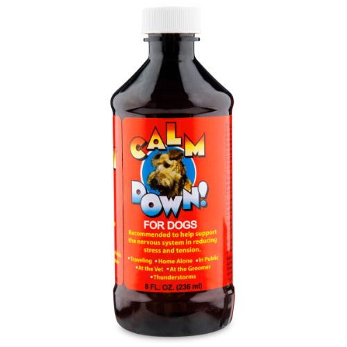 Calm Down Dog - I've used the 'Calm Down Cat' numerous times and it works really good so I can only imagine 'Calm Down Dog' would do just as good but for dogs.