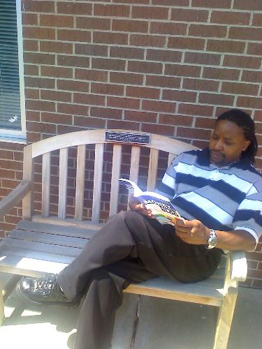 leaving the library.  - Stopped for a pose.