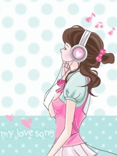 Listening to music - A lovely cute Japanese cartoon character