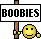 a funny emoticon - a funny emoticon holding a boobies sign
