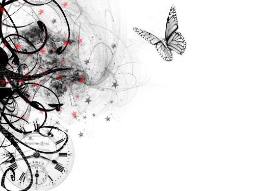 butterfly - butterfly, clock; butterfly, clock