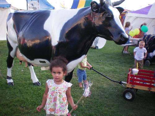 Not a Real Cow - 2 year old doesn't care if the cow is real or fake, she's not going any closer.