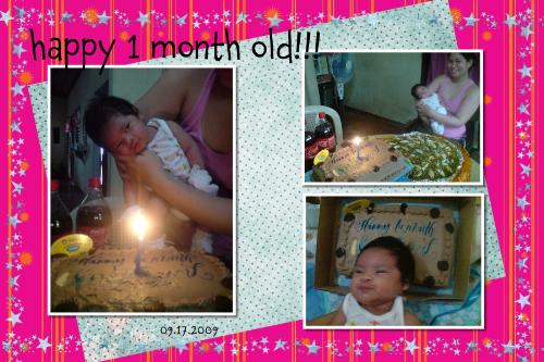 Happy 1month old baby... - my baby's name is kurt cyeil... & last sept 17 2009 he celebrated his 1month birthday... ahihihi.. it was fun... buying cake & pancit for him & then he wears his first sando... he is so cute...   i love him so much... ^_^