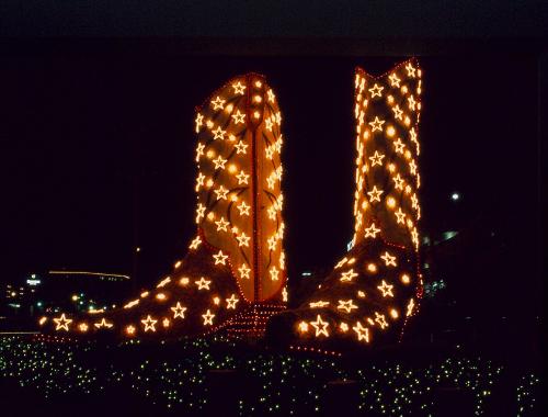 Biggest Cowboy Boots in Texas Statute - Lighted boots in front of the Northstar Mall in San Antonio Texas near the Airport